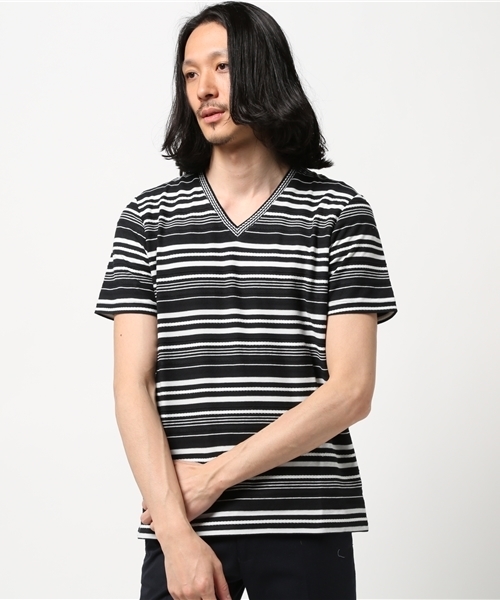 MEN'S BIGI(メンズビギ)の「ロープボーダーTシャツ/JAPAN MADE(Tシャツ/カットソー・メンズ・ホワイト/ブラック/ネイビー・M/S/L)」の2枚目の写真
