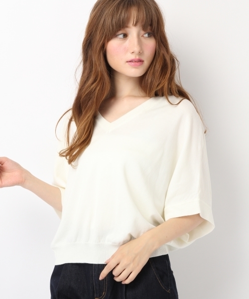 Heather(ヘザー)の「12G/Vニット5分袖 731022(ニット/セーター・レディース・オフホワイト/チャコールグレー/カーキ/ピンク系その他・FREE)」の1枚目の写真