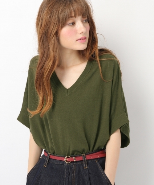 Heather(ヘザー)の「12G/Vニット5分袖 731022(ニット/セーター・レディース・オフホワイト/チャコールグレー/カーキ/ピンク系その他・FREE)」の3枚目の写真