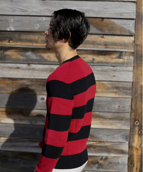 Denime（ドゥニーム）の「片畦ボーダーニット（ニット/セーター・メンズ・ブルー系その他5/レッド系その他5/グリーン系その他5・LARGE/MEDIUM/X-LARGE）」の13枚目の写真