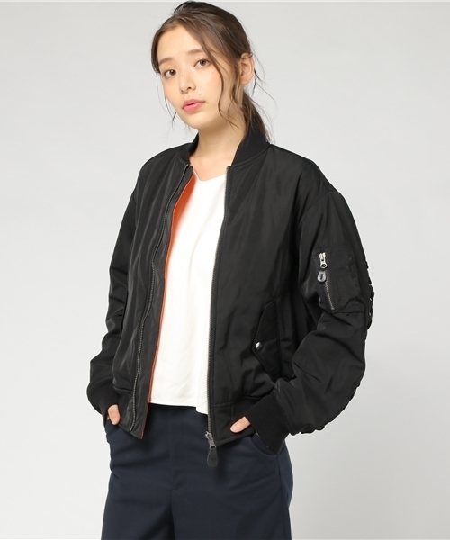 G.V.G.V.（ジーヴィージーヴィー）の「【G.V.G.V.】LACE UP MA-1 BLOUSON（ブルゾン・レディース・ブラック/グリーン・38/36/34）」の2枚目の写真