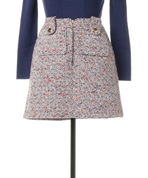 REDYAZEL(レディアゼル)の「ツイードポケット台形ミニスカート(スカート・レディース・ブルー/ネイビー/ピンク・MEDIUM/SMALL)」の2枚目の写真
