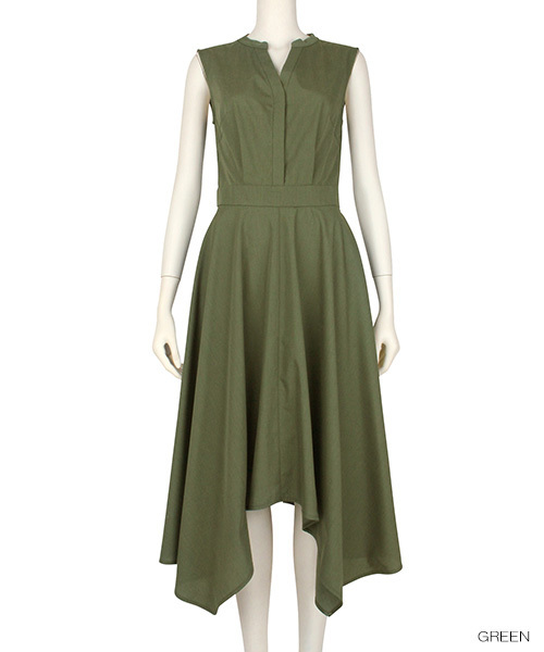 RANDA(ランダ)の「アシメヘムフレアシャツワンピース(シャツワンピース・レディース・ベージュ/ネイビー/グリーン/イエロー・1/0)」の3枚目の写真