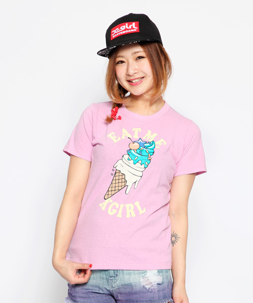 X-girl(エックスガール)の「ICE CREAM S/S TEE(Tシャツ/カットソー・レディース・ホワイト/ブラック/ライトピンク/ブルー・1/2)」の4枚目の写真