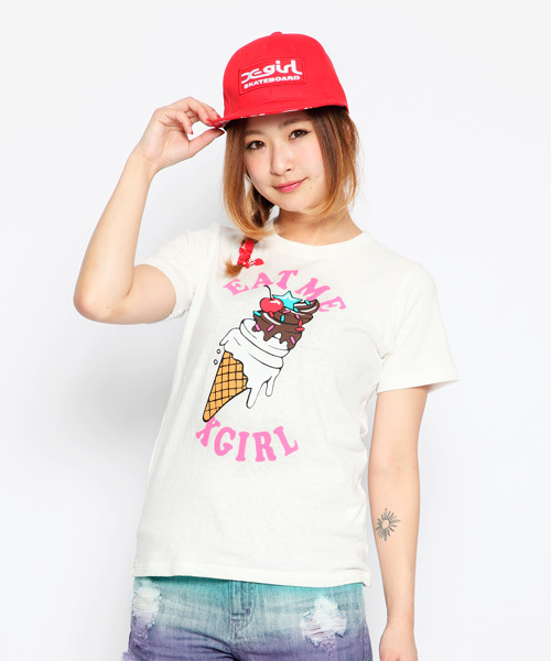 X-girl(エックスガール)の「ICE CREAM S/S TEE(Tシャツ/カットソー・レディース・ホワイト/ブラック/ライトピンク/ブルー・1/2)」の1枚目の写真