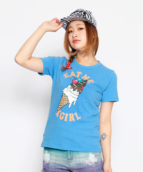X-girl(エックスガール)の「ICE CREAM S/S TEE(Tシャツ/カットソー・レディース・ホワイト/ブラック/ライトピンク/ブルー・1/2)」の3枚目の写真