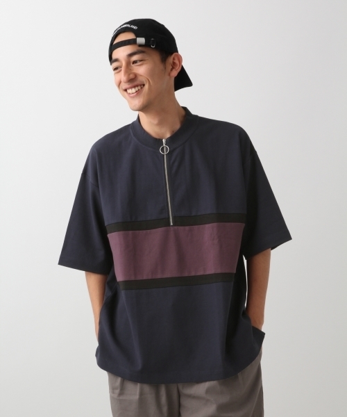 RAGEBLUE(レイジブルー)の「ハーフZIPスタンドTシャツ/803719(Tシャツ/カットソー・メンズ・ブラック/ベージュ/ホワイト/ネイビー・MEDIUM/LARGE/SMALL)」の1枚目の写真