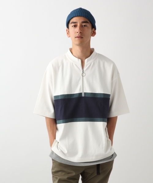 RAGEBLUE(レイジブルー)の「ハーフZIPスタンドTシャツ/803719(Tシャツ/カットソー・メンズ・ブラック/ベージュ/ホワイト/ネイビー・MEDIUM/LARGE/SMALL)」の2枚目の写真