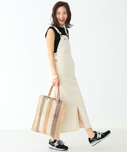 B:MING by BEAMS（ビーミングバイビームス）の「Lee × B:MING by BEAMS / 別注 スリット サロペットスカート 19SS（ワンピース・レディース・インディゴブルー/オフホワイト/ダークブラウン・MEDIUM/SMALL）」の5枚目の写真