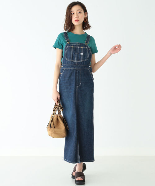 B:MING by BEAMS（ビーミングバイビームス）の「Lee × B:MING by BEAMS / 別注 スリット サロペットスカート 19SS（ワンピース・レディース・インディゴブルー/オフホワイト/ダークブラウン・MEDIUM/SMALL）」の6枚目の写真