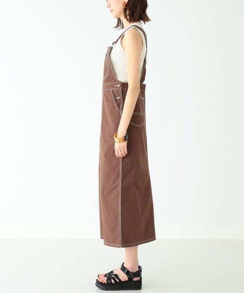 B:MING by BEAMS（ビーミングバイビームス）の「Lee × B:MING by BEAMS / 別注 スリット サロペットスカート 19SS（ワンピース・レディース・インディゴブルー/オフホワイト/ダークブラウン・MEDIUM/SMALL）」の10枚目の写真