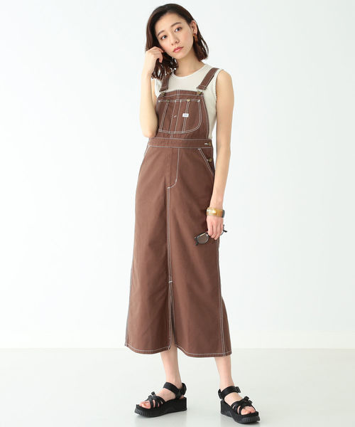 B:MING by BEAMS（ビーミングバイビームス）の「Lee × B:MING by BEAMS / 別注 スリット サロペットスカート 19SS（ワンピース・レディース・インディゴブルー/オフホワイト/ダークブラウン・MEDIUM/SMALL）」の3枚目の写真