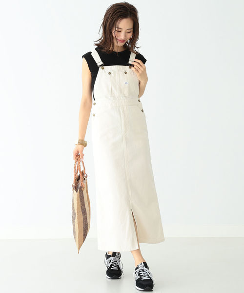 B:MING by BEAMS（ビーミングバイビームス）の「Lee × B:MING by BEAMS / 別注 スリット サロペットスカート 19SS（ワンピース・レディース・インディゴブルー/オフホワイト/ダークブラウン・MEDIUM/SMALL）」の2枚目の写真