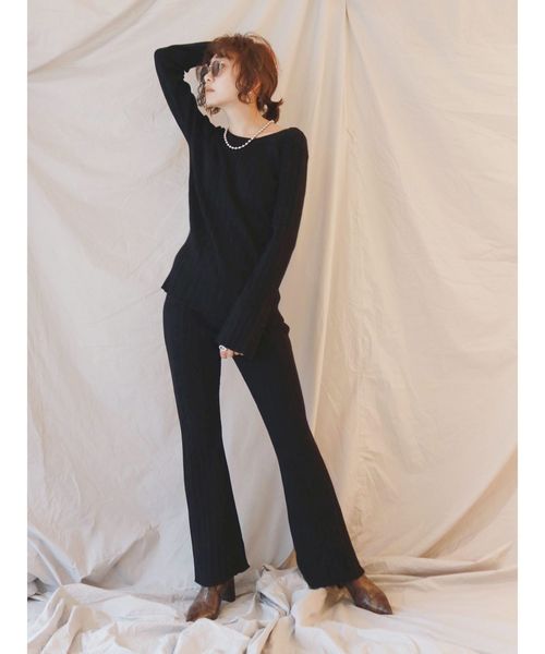 Ungrid（アングリッド）の「ランダムリブニットフレアパンツ（その他パンツ・レディース・ブラック/オフホワイト/モカ・FREE）」の6枚目の写真