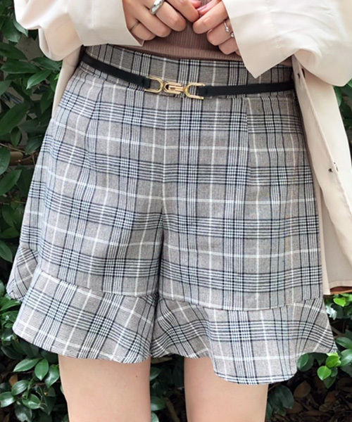 PairPair（ペアペア）の「チェック＆無地フリルショートパンツ（その他パンツ・レディース・ブラック/その他/モカ/ブラウン系その他・FREE）」の4枚目の写真