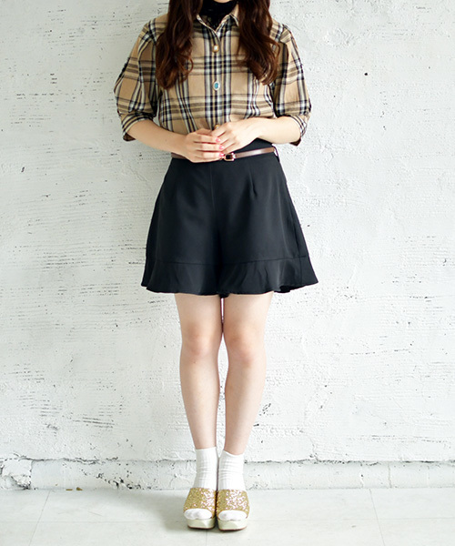PairPair（ペアペア）の「チェック＆無地フリルショートパンツ（その他パンツ・レディース・ブラック/その他/モカ/ブラウン系その他・FREE）」の9枚目の写真