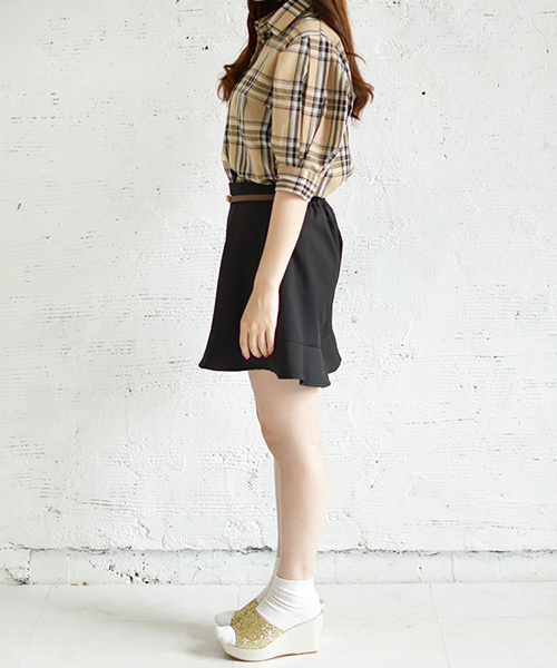 PairPair（ペアペア）の「チェック＆無地フリルショートパンツ（その他パンツ・レディース・ブラック/その他/モカ/ブラウン系その他・FREE）」の10枚目の写真