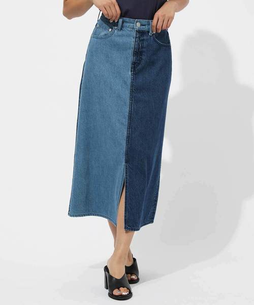 AZUL by moussy（アズールバイマウジー）の「BICOLOR DENIM LONG SKIRT  