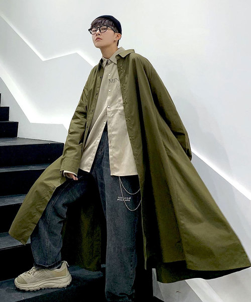 neos(ネオス)の「【neos -sellect design-】スーパーロング ビッグシルエット バルーン レギュラー シャツ コート(シャツ/ブラウス)」|カーキ