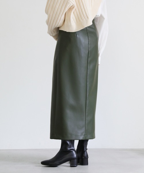 【美品】フェイクレザータイトスカート　モカ select MOCA スカート フェイクレザータイトハイウエスト