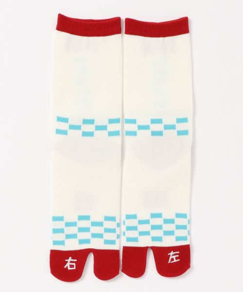 カヤ（カヤ）の「【カヤ】足袋型くつ下23～25cm -JAPAN-日の丸 左右（ソックス/靴下・レディース・ネイビー/ブルーグリーン/ホワイト×レッド・FREE）」の2枚目の写真