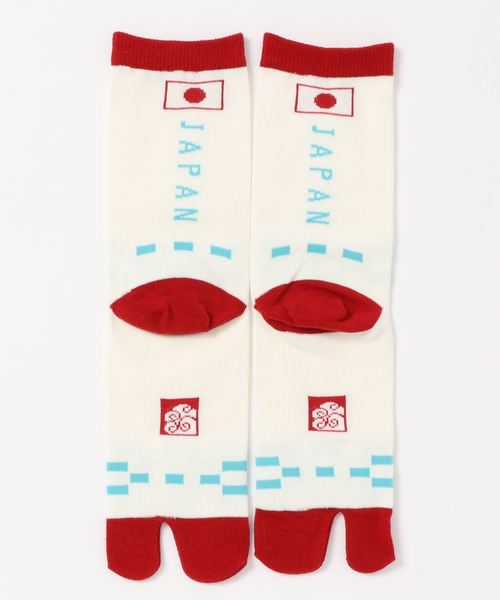 カヤ（カヤ）の「【カヤ】足袋型くつ下23～25cm -JAPAN-日の丸 左右（ソックス/靴下・レディース・ネイビー/ブルーグリーン/ホワイト×レッド・FREE）」の7枚目の写真