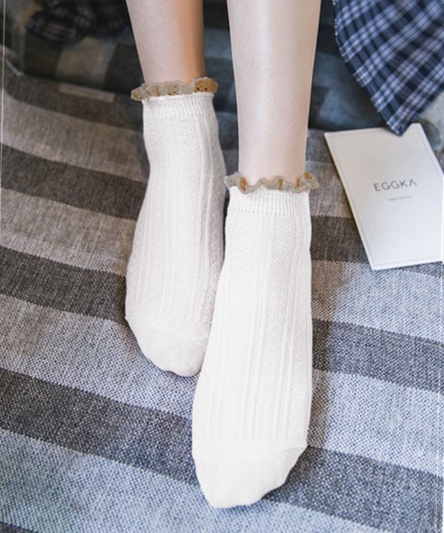 Futier land（フューティアランド）の「レース付ショートソックス（ソックス/靴下・レディース・ホワイト/ブラック/ベージュ・FREE）」の5枚目の写真