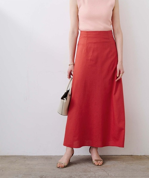 UR'S（ユアーズ）の「麻混ｾﾐﾌﾚｱｽｶｰﾄ（スカート・レディース・ブラウン/ベージュ/パープル/カーキ/ナチュラル/ブラック/レッド/グレイッシュベージュ/イエロー/ピンク/グリーン/ブルーグリーン/ダークネイビー/ターコイズブルー/オレンジ系その他・S/M/L）」の14枚目の写真