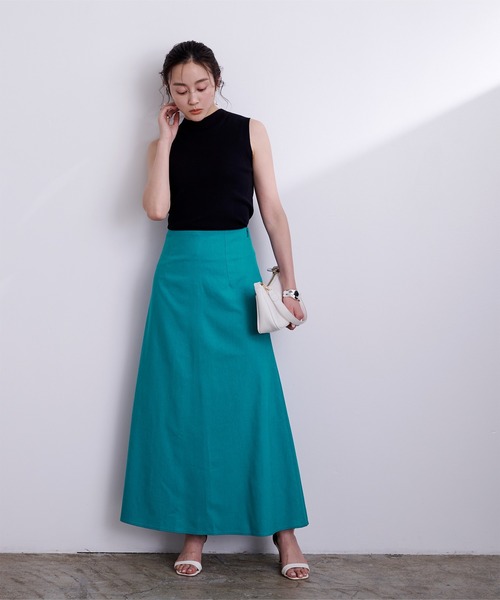 UR'S（ユアーズ）の「麻混ｾﾐﾌﾚｱｽｶｰﾄ（スカート・レディース・ブラウン/ベージュ/パープル/カーキ/ナチュラル/ブラック/レッド/グレイッシュベージュ/イエロー/ピンク/グリーン/ブルーグリーン/ダークネイビー/ターコイズブルー/オレンジ系その他・S/M/L）」の9枚目の写真