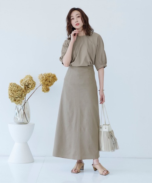 UR'S（ユアーズ）の「麻混ｾﾐﾌﾚｱｽｶｰﾄ（スカート・レディース・ブラウン/ベージュ/パープル/カーキ/ナチュラル/ブラック/レッド/グレイッシュベージュ/イエロー/ピンク/グリーン/ブルーグリーン/ダークネイビー/ターコイズブルー/オレンジ系その他・S/M/L）」の6枚目の写真