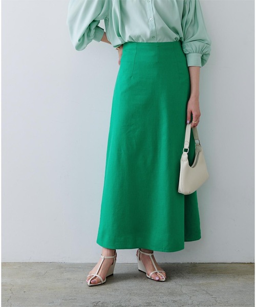 UR'S（ユアーズ）の「麻混ｾﾐﾌﾚｱｽｶｰﾄ（スカート・レディース・ブラウン/ベージュ/パープル/カーキ/ナチュラル/ブラック/レッド/グレイッシュベージュ/イエロー/ピンク/グリーン/ブルーグリーン/ダークネイビー/ターコイズブルー/オレンジ系その他・S/M/L）」の8枚目の写真