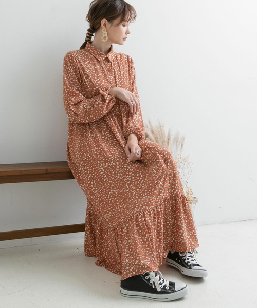 Newlyme（ニューリーミー）の「花柄マキシシャツワンピース【R】（ワンピース・レディース・ブラック/ピンク・MEDIUM/LARGE）」の9枚目の写真