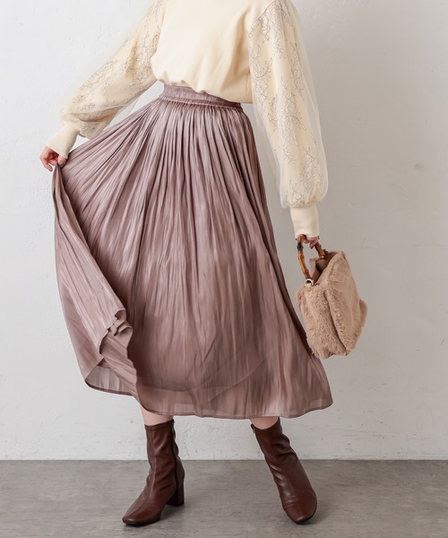 natural couture（ナチュラルクチュール）の「シャイニーサテンキラリギャザースカート（スカート・レディース・モカ/ベージュ/ミント/ブルー/ラベンダー・FREE）」の2枚目の写真