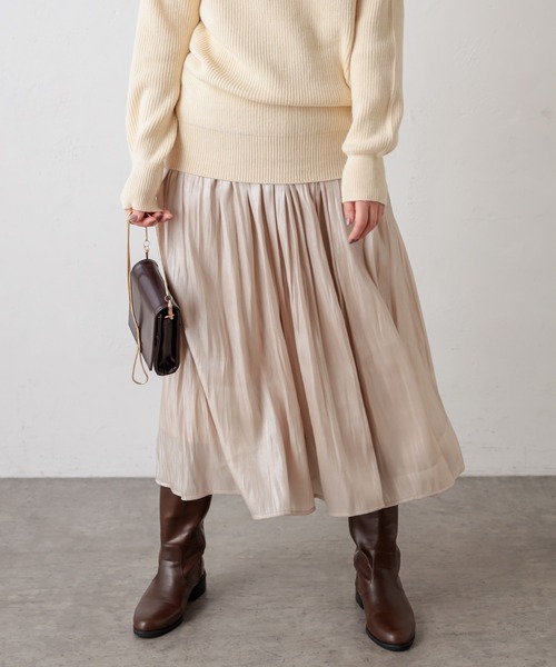 natural couture（ナチュラルクチュール）の「シャイニーサテンキラリギャザースカート（スカート・レディース・モカ/ベージュ/ミント/ブルー/ラベンダー・FREE）」の19枚目の写真