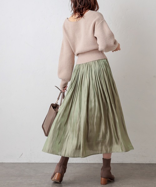 natural couture（ナチュラルクチュール）の「シャイニーサテンキラリギャザースカート（スカート・レディース・モカ/ベージュ/ミント/ブルー/ラベンダー・FREE）」の10枚目の写真