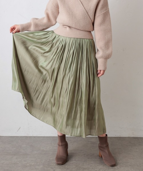 natural couture（ナチュラルクチュール）の「シャイニーサテンキラリギャザースカート（スカート・レディース・モカ/ベージュ/ミント/ブルー/ラベンダー・FREE）」の16枚目の写真