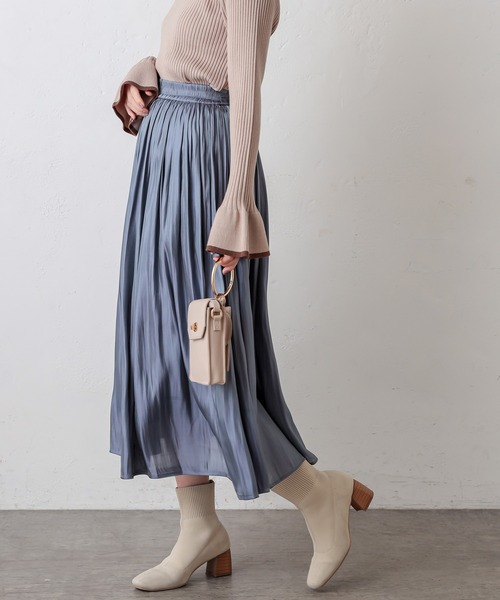 natural couture（ナチュラルクチュール）の「シャイニーサテンキラリギャザースカート（スカート・レディース・モカ/ベージュ/ミント/ブルー/ラベンダー・FREE）」の22枚目の写真