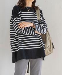 coen | チュニック丈パネルボーダーTシャツ(Tシャツ/カットソー)