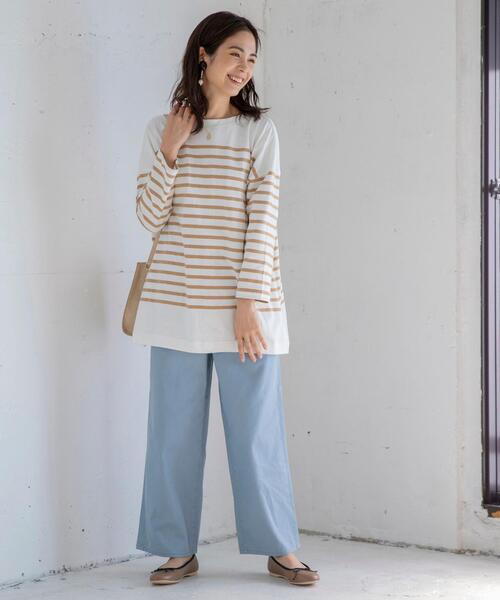 coen(コーエン)の「チュニック丈パネルボーダーTシャツ(Tシャツ/カットソー・レディース・ベージュ/レッド/ブラック/コバルトブルー・FREE)」の19枚目の写真