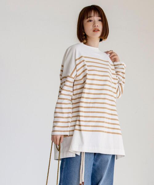 coen(コーエン)の「チュニック丈パネルボーダーTシャツ(Tシャツ/カットソー・レディース・ベージュ/レッド/ブラック/コバルトブルー・FREE)」の21枚目の写真