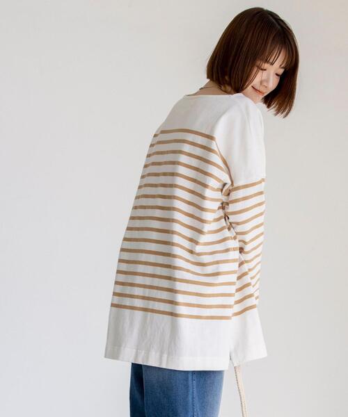 coen(コーエン)の「チュニック丈パネルボーダーTシャツ(Tシャツ/カットソー・レディース・ベージュ/レッド/ブラック/コバルトブルー・FREE)」の22枚目の写真