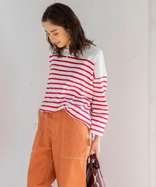 coen(コーエン)の「チュニック丈パネルボーダーTシャツ(Tシャツ/カットソー・レディース・ベージュ/レッド/ブラック/コバルトブルー・FREE)」の14枚目の写真
