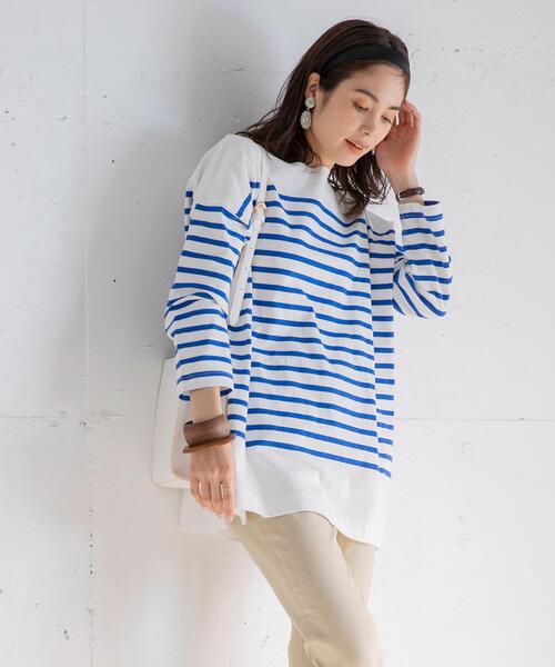 coen(コーエン)の「チュニック丈パネルボーダーTシャツ(Tシャツ/カットソー・レディース・ベージュ/レッド/ブラック/コバルトブルー・FREE)」の11枚目の写真