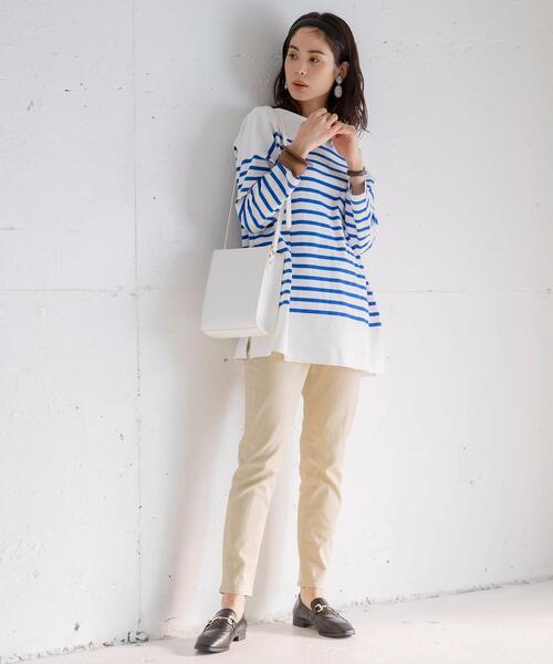 coen(コーエン)の「チュニック丈パネルボーダーTシャツ(Tシャツ/カットソー・レディース・ベージュ/レッド/ブラック/コバルトブルー・FREE)」の6枚目の写真