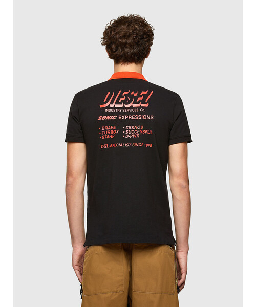 新品　DIESEL　ディーゼル　ポロシャツ　ブレイブマン　バックプリント　黒 DIESELディーゼル メンズ半袖ポロシャツ 黒 S 綿 ロゴ バック