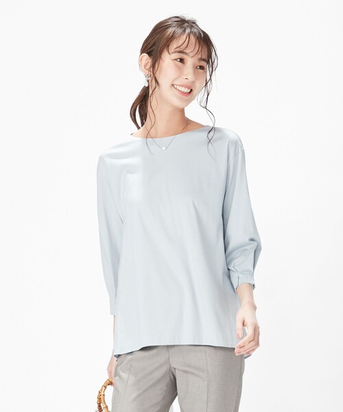 J.PRESS(ジェイプレス)の「【洗える】オーガニックコットンジャージーボートネック カットソー(Tシャツ/カットソー・レディース・サックスブルー系/ベージュ系/ホワイト系/スモーキーグリーン系・T15/T13)」の4枚目の写真