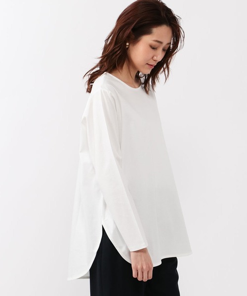 A/C DESIGN BY ALPHA CUBIC(エーシーデザインバイアルファキュービック)の「レイヤード風チュニックカットソー(Tシャツ/カットソー・レディース・ブラック/オフホワイト/ライトグレー・M/L/LL)」の2枚目の写真