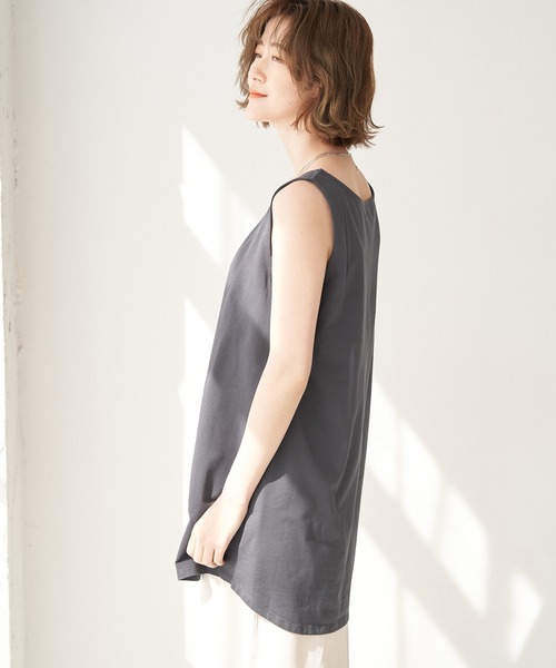 ROPE' PICNIC(ロペピクニック)の「【ORGABITS】ベーシックラウンドタンクトップ(タンクトップ・レディース・ベージュ/チャコールグレー/サックスブルー/オフホワイト・38)」の5枚目の写真