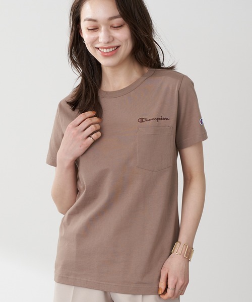 Champion（チャンピオン）の「Champion×earthポケット付きＴシャツ ＊（Tシャツ/カットソー・レディース・ホワイト/ブラック/カーキ/モカ・MEDIUM/LARGE）」の3枚目の写真