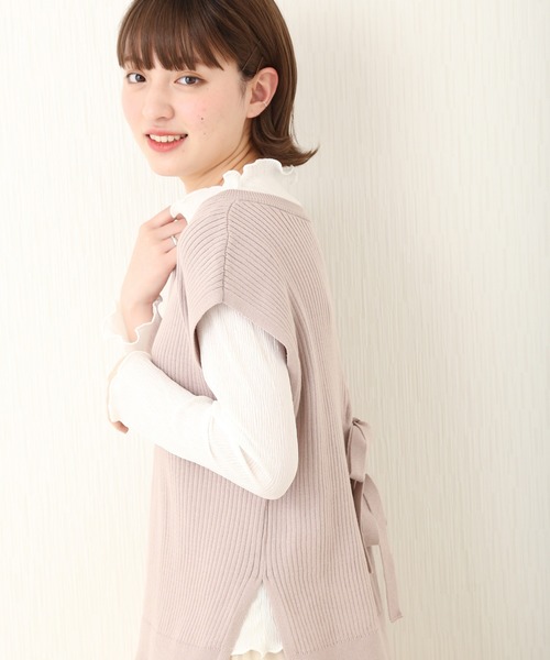 libelle more（リベル モア）の「BACKリボンニットベスト+楊柳インナーPO セット（Tシャツ/カットソー・レディース・ブラック/モカ/ピンク/ライトベージュ・L/M）」の4枚目の写真